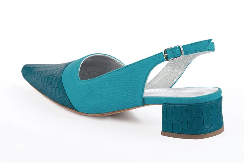Electric blue women's slingback shoes. Pointed toe. Low flare heels. Rear view - Florence KOOIJMAN